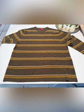 Men's 90s Y2K vintage grunge Striped Crewneck Sweater - Brown & Mustard Sz M